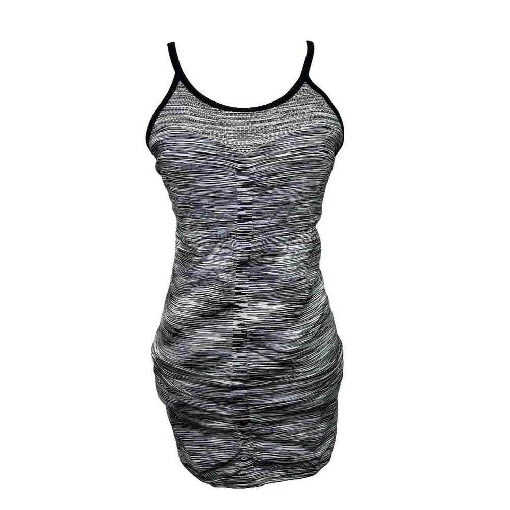 Womens Size Small Black Gray Ruched Body Hugging Sporty Active Tank Top Dress
